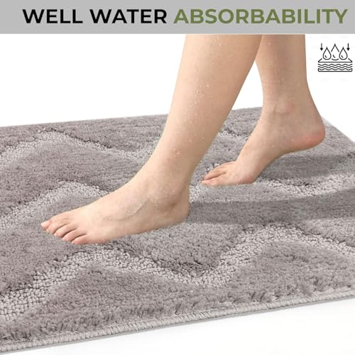 Image of Luxe Home Super Soft Microfiber Bath Mats Non-Slip TPR Backing Scotland Waves Water Soak Bathroom Mat & Door Mats for Home Combo (38x58 cm) - Grey