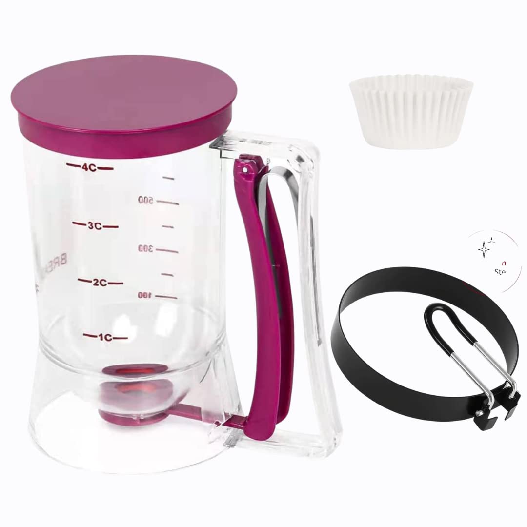 Batter Master Pro Deluxe: Precision Pancake & Cupcake Batter Dispenser with Squeeze Handle - Essential Tool for Baking Enthusiasts and Breakfast Lovers, Includes Cupcake Liners