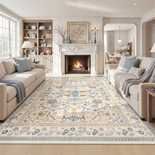 ComiComi 8x10 Area Rugs for Living Room Cloud Like Soft Washable Rugs for Bedroom Morris Floral Rug Non Slip Waterproof Carpet for Dining Room Nursery