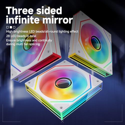 Image of Prism6 MAX X3 120mm ARGB PC Case Fan - 3-Sided Infinite Mirror & Axis Infinite Mirror Light Effect，800-1850±10% RPM 120mm PWM Case Fan for PC Case(Triple Pack White)