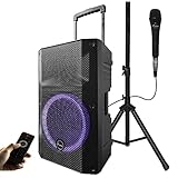 EXOTON 12 Inch DJ Speaker for Party,Portable PA Speaker,1200W Active Bluetooth Loudspeaker with Micr