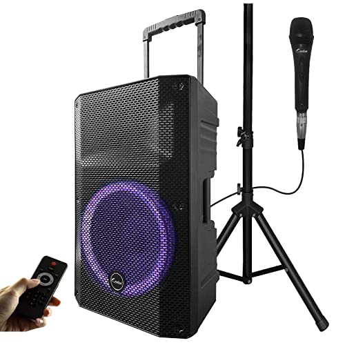Exoton 12 Inch Dj Speaker For Party,Portable Pa Speaker,1200W Active Bluetooth Loudspeaker With Microphone Remote Control Tripod Stand, Flashing Party Lights & Fm Radio,Indoor And Outdoor #TOP2