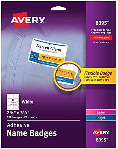 Avery Flexible Name Tag Stickers, White Rectangle Labels, 160 Removable Name Badges, 2-1/3