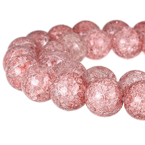Rubyca Round Crackle Druk Czech Crystal Pressed Glass Beads For Jewelry Making 10Mm Strand (Pink) #TOP25