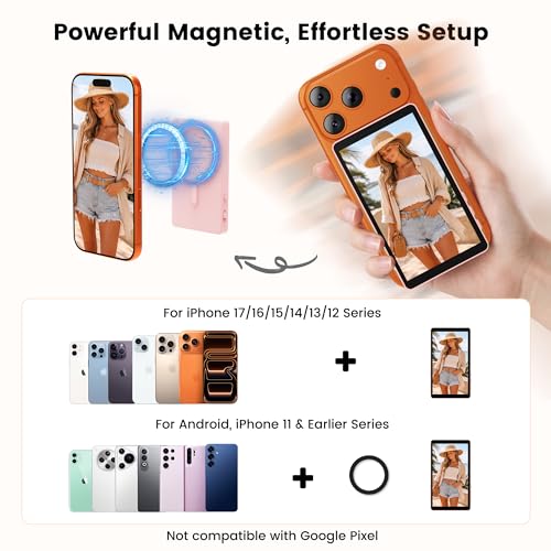 Image of Vamvo Magnetic Selfie Monitor Screen for iPhone & Android, 4K Wireless Vlog Screen with Remote, 180 Rotation & Screen Mirroring Content Creator Essentials for TikTok, YouTube Live Streaming (Pink)