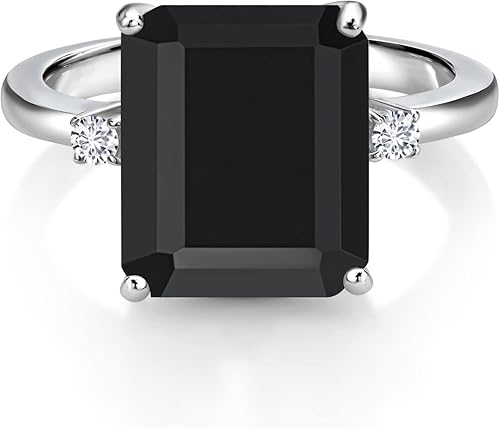 Miniatura 3 de Gem Stone King Anillo de compromiso de plata de ley 925 con ónix negro y diamante cultivado en laboratorio para mujer (5.85 quilates, piedra natal