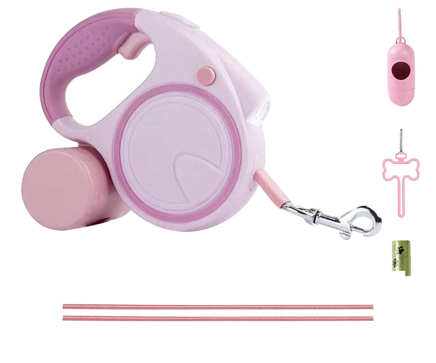 Best Dog Supplies Lot de 4 laisses rétractables pour chien avec lumière, distributeur de sacs à déjections, support de sac à déjections canines, 2 cordes élastiques