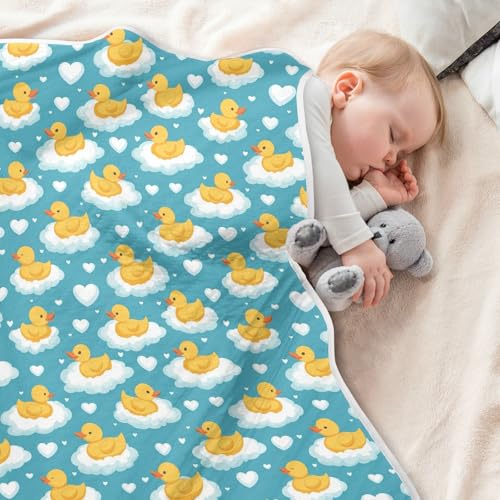 Image of Toddler Blanket for Baby Boy or Girl Soft Multi Use Wrap Swaddle for Infant Toddler 30X40in Cute Yellow Ducks Floating on Clouds