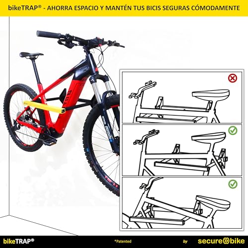 bikeTRAP - Soporte portabicicletas de Pared para Colgar hasta 2 bicis y candado antirrobo de Alta Seguridad. Gancho de Pared Ideal para almacenaje en el Garaje, Patio, trastero, etc - imagen 3