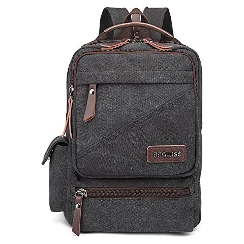 BAGWISE Canvas Backpack Purses for Women Men, Vintage Water-Repellent Backpack, Casual Daypack Backpack for Hiking Perfect for Daily Use School Backpack Bookbag (Black) Cover