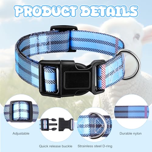 Image of Goat Collar with Bell, Sheep Grazing Copper Bells and Adjustable Nylon Collar Set Loud Bronze Bell for Summer Small Farm Animal Sheep Cow Dog Accessories Gift(Blue Stripes)