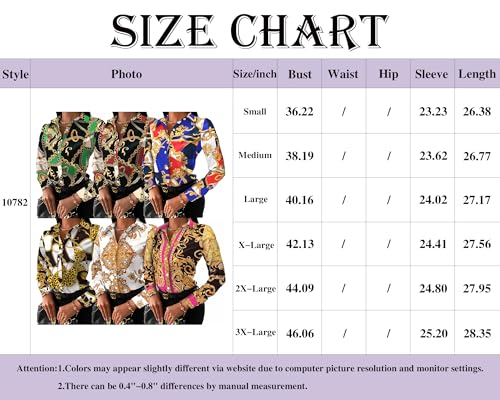 Women's Buchona Blouses Long Sleeve Floral Print Button Down Shirts, Loose Collar Sexy Tops for Everyday & Party Wear3