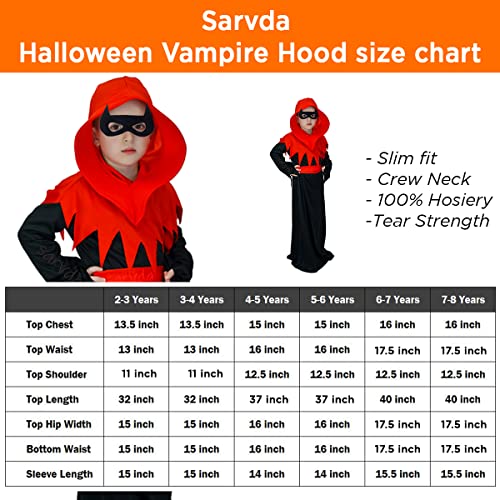 Image of Sarvda Hosiery, Velvet, And Satin Halloween Costume|Halloween Dress For Boys|Witch Costume For Girls (6-7 Years, Vampire Hood (Dress, Pumpkin, Teth)), Multicolor