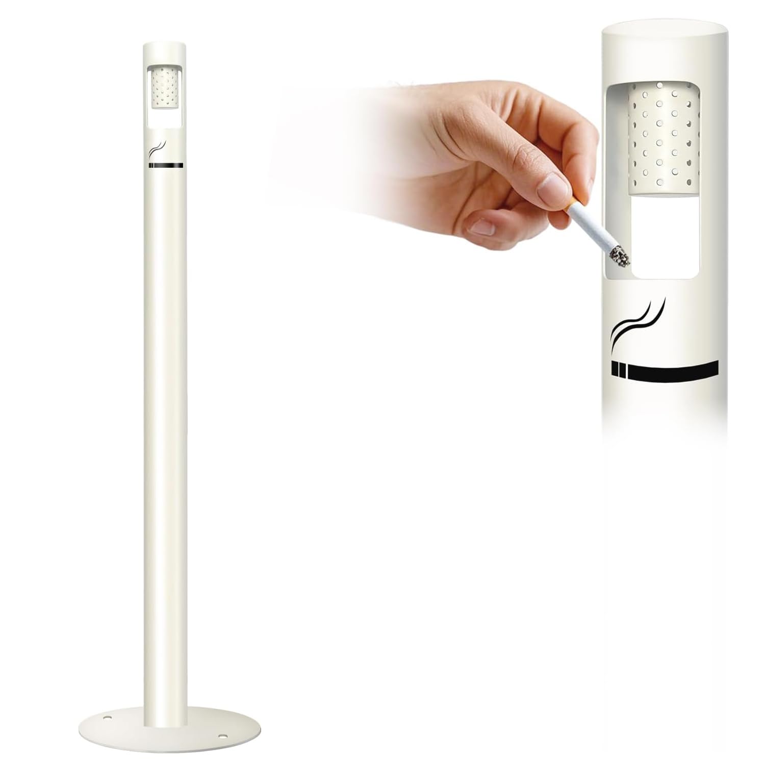 Outdoor Cigarette Butt Receptacle 43-inch White/Metals Standing Ashtray for Patio, Offices, Home, Restaurants, Backyard (White)