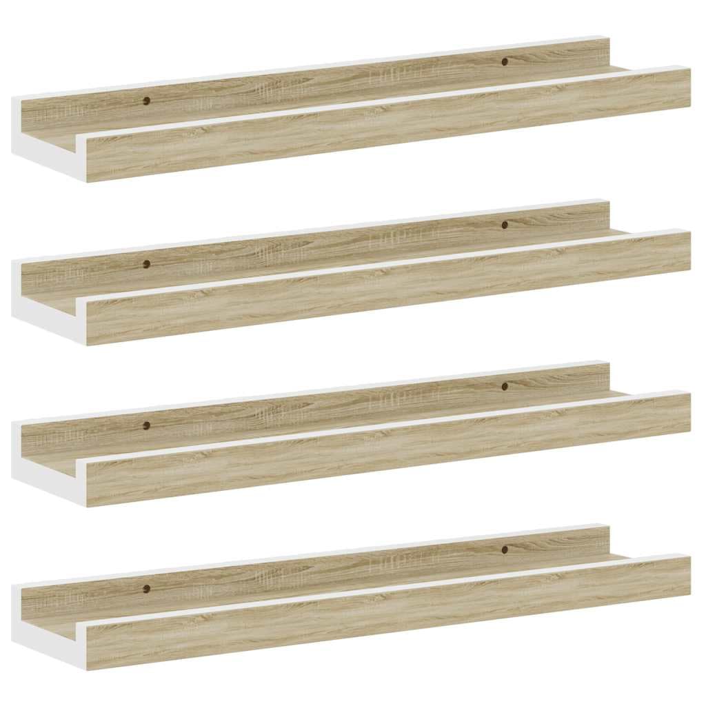 vidaXL 4x Wall Shelves Hanging Display Racks Floating Shelves Ledges Indoor Furniture Decoration Living Room Bedroom White and Sonoma Oak 40x9x3 cm — image 1