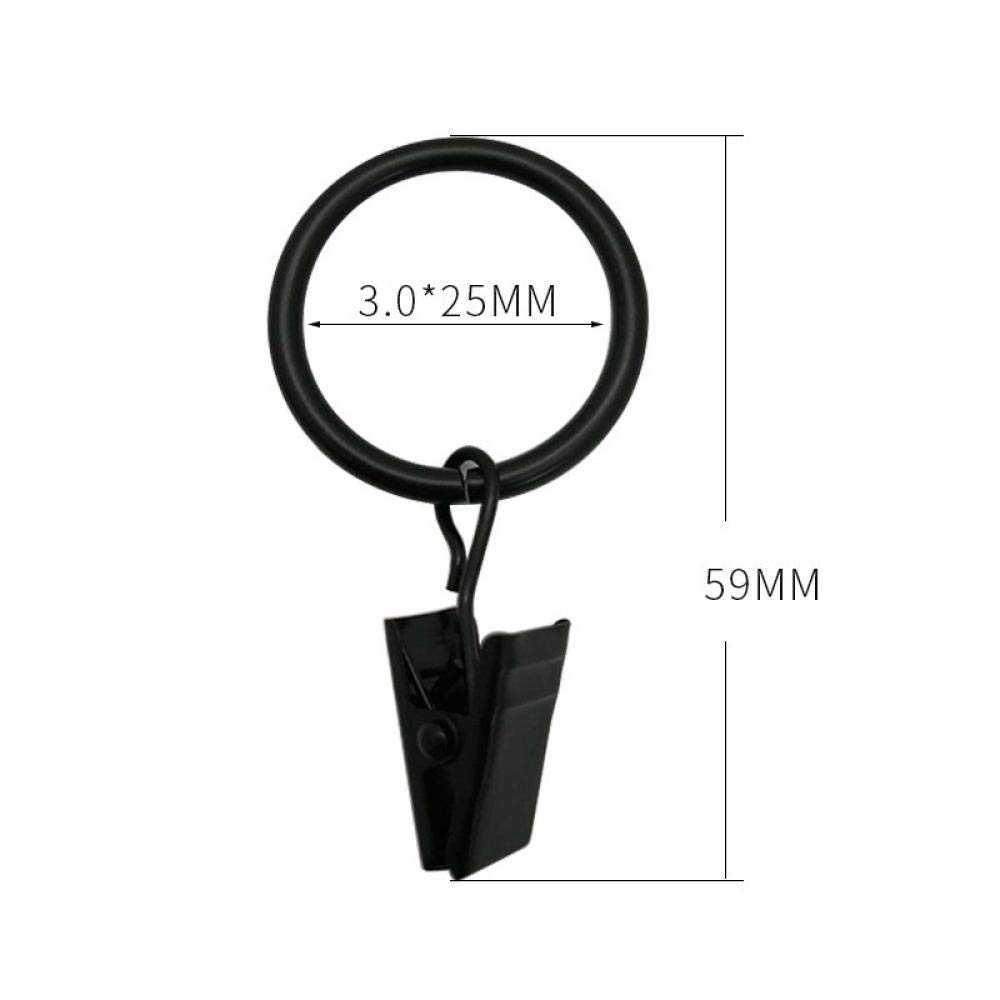 Lot de 100 pinces à rideaux avec anneaux, anneaux de rideaux de 25 mm avec clips de diamètre interne, pour fenêtres, salle de bain, cuisine à domicile -Fog silver_3.0*25 diamètre intérieur (noir 3.0