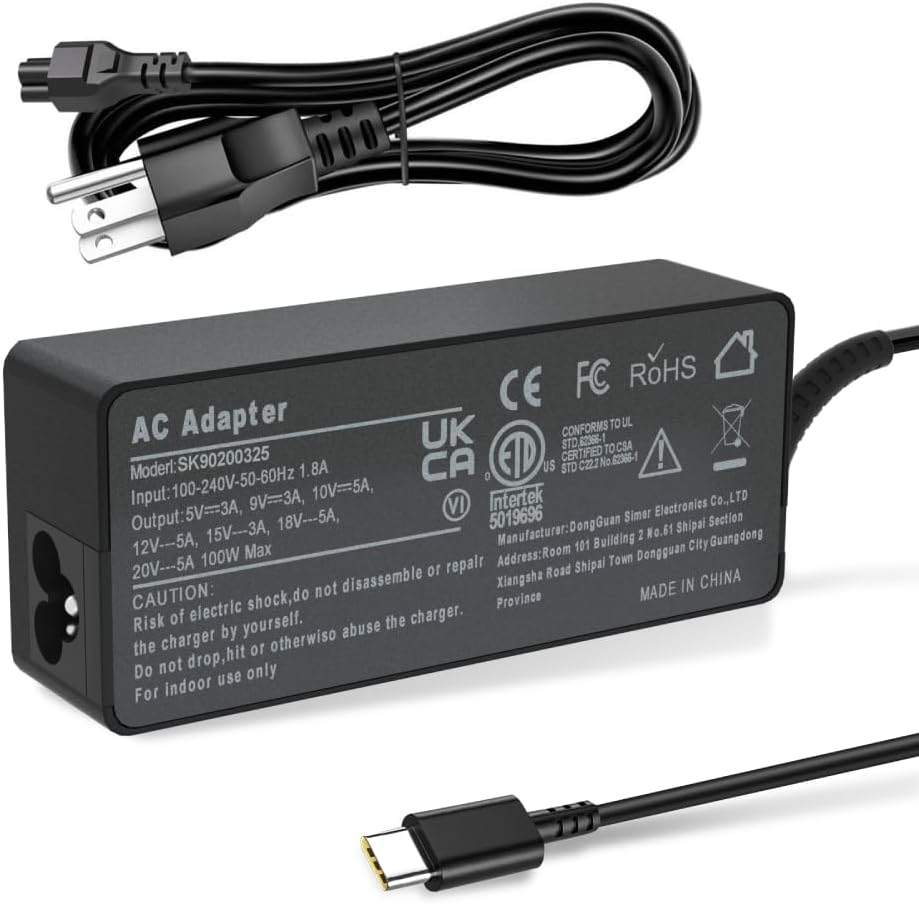 100W 90W USB-C Charger Type-C Adapter for Lenovo Thinkpad Carbon x1 5th 6th Gen, IdeaPad 13" 720 Y400 Y500 P580 P500, Yoga 370 X280 X390 910 920 Power Cord GX20M33579 4X20M26268
