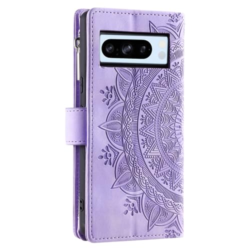 VEEMOS Wallet Case for Google Pixel 8 Pro Flower Flip Case Protective Leather Folio Book Phone Cover with Card Slots Kickstand Zipper Pocket - Image 3
