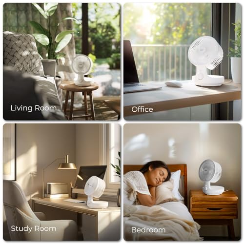 Image of Xech Table Fan High Speed with Oscillation Noiseless Mini Desk Fan Portable Foldable Kitchen Fans 45W 2200 RPM 120 Oscillating Aerodynamic 190mm Fan Blades (Airwave) (White)