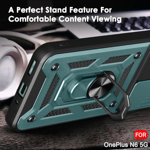 Image of TheGiftKart Tough Armor Bumper Back Cover Case for OnePlus N6 5G | Sliding Camera Cover, Kickstand & Ring Holder | 360 Degree Protection Back Case Cover for OnePlus N6 5G (PC & TPU, Green)