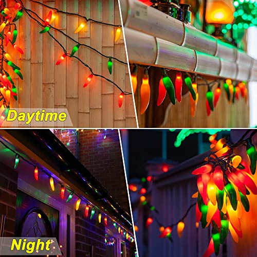 Chili Pepper String Lights,13.6Ft Mexican Lights String With 35 Multicolor Chili Pepper, Ul Listed Warm White For Outdoor ＆ Indoor Jalapeno Party Decor, Green Wire #TOP6