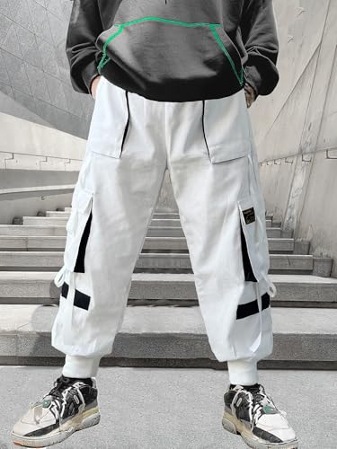 Men's Jogger Pants Punk Cargo Baggy Techwear Hip Hop Harem Pants Streetwear Tactical Track Pants Black White3