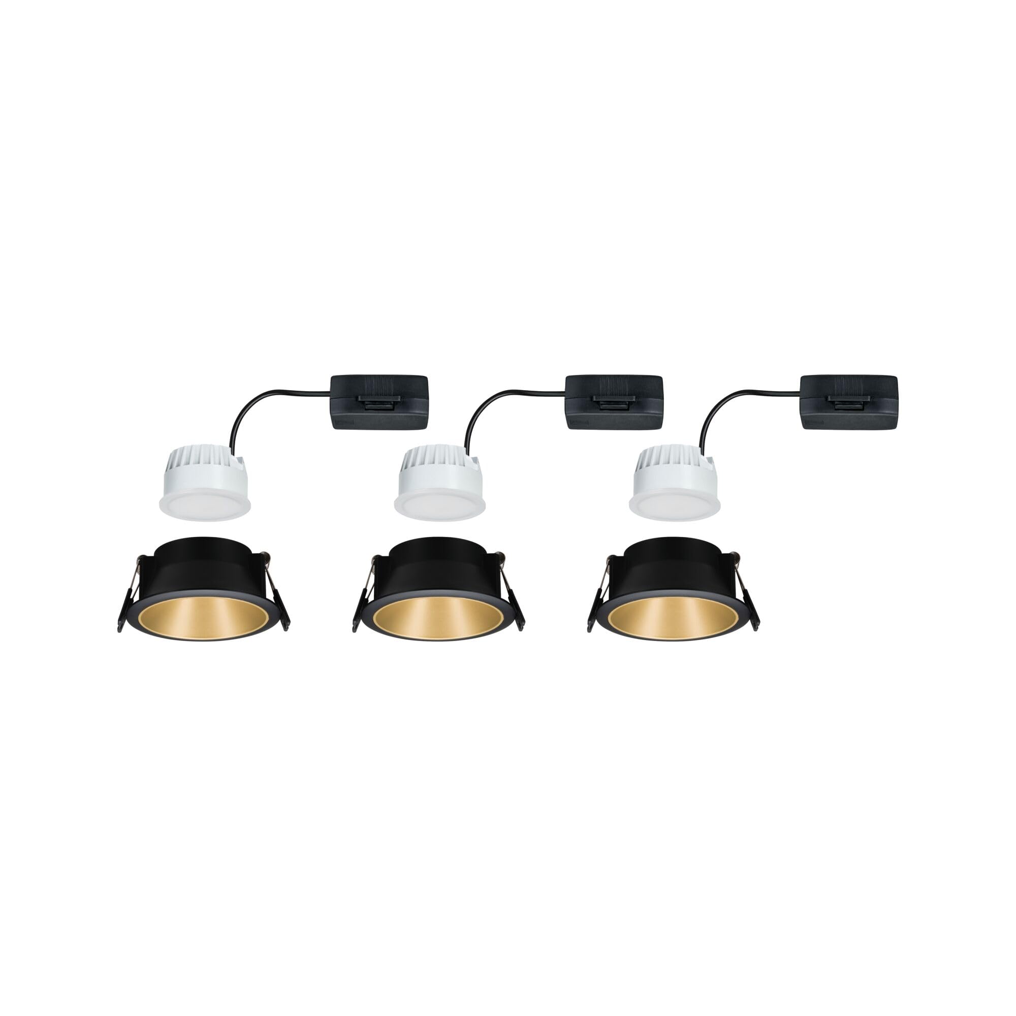 Paulmann 93404 LED Cole rond incl. 3x6 watts gradable projecteurs Noir, Doré mat Lampe encastrée plastique, Alu zinc spot pour plafond 2700 K, Matière, 19.5 W, 3er-Set