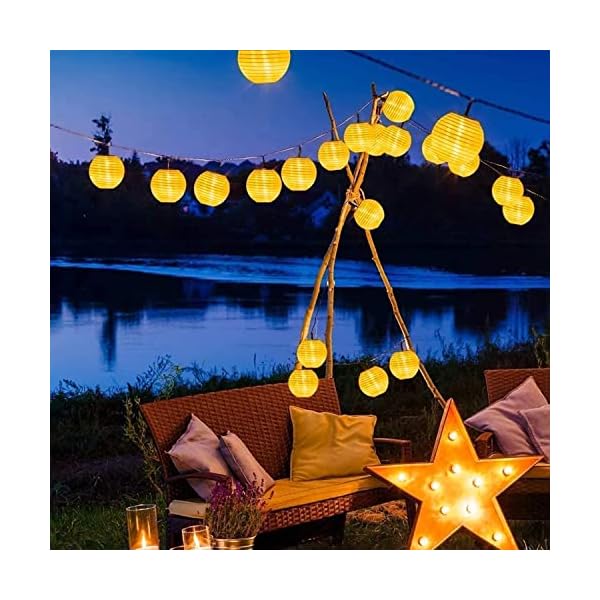LED Lichterketten Lampions Außen Wetterfest, 10M 50 Leds Lampions Lichterkette mit Netzstecker Memoryfunktion Timer, 8 Modi Lampions Außen für Innen Garten, Hochzeit, Balkon Warmweiß – Bild 7
