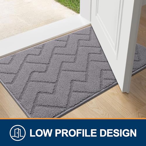 OLANLY Indoor Door Mat, 32x20, Dirt Resistant and Absorbent, Sturdy Non-Slip Rubber Backing, Easy to Clean, Washable Low-Profile Doormat for Entryway, Grey — view 5