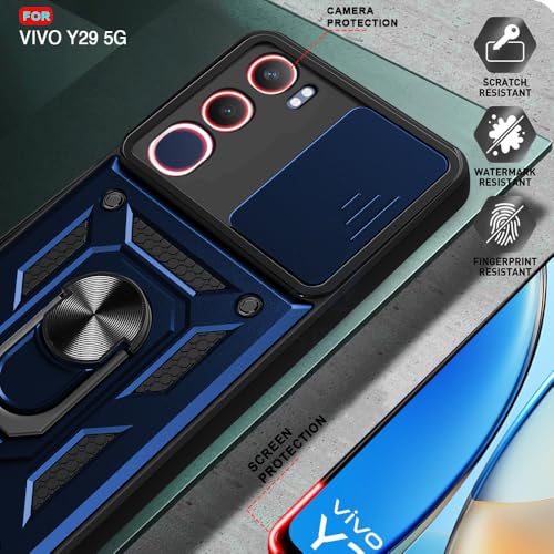Image of AESTMO Tough Armor Vivo Y29 5G Bumper Back Case Cover | Ring Holder & Sliding Camera Shield Cover | 360 Degree Protection Back Case Cover for Vivo Y29 5G (Blue)