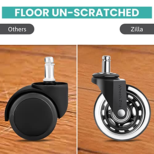 Wheels Zilla Office Chair Casters, Pack Of 5, 3 Inch Heavy Duty Replacement Rubber Wheels For Desk & Gaming Chair Are Easy To Install & Suitable For All Floor Types Including Carpet & Wood Floors #TOP6