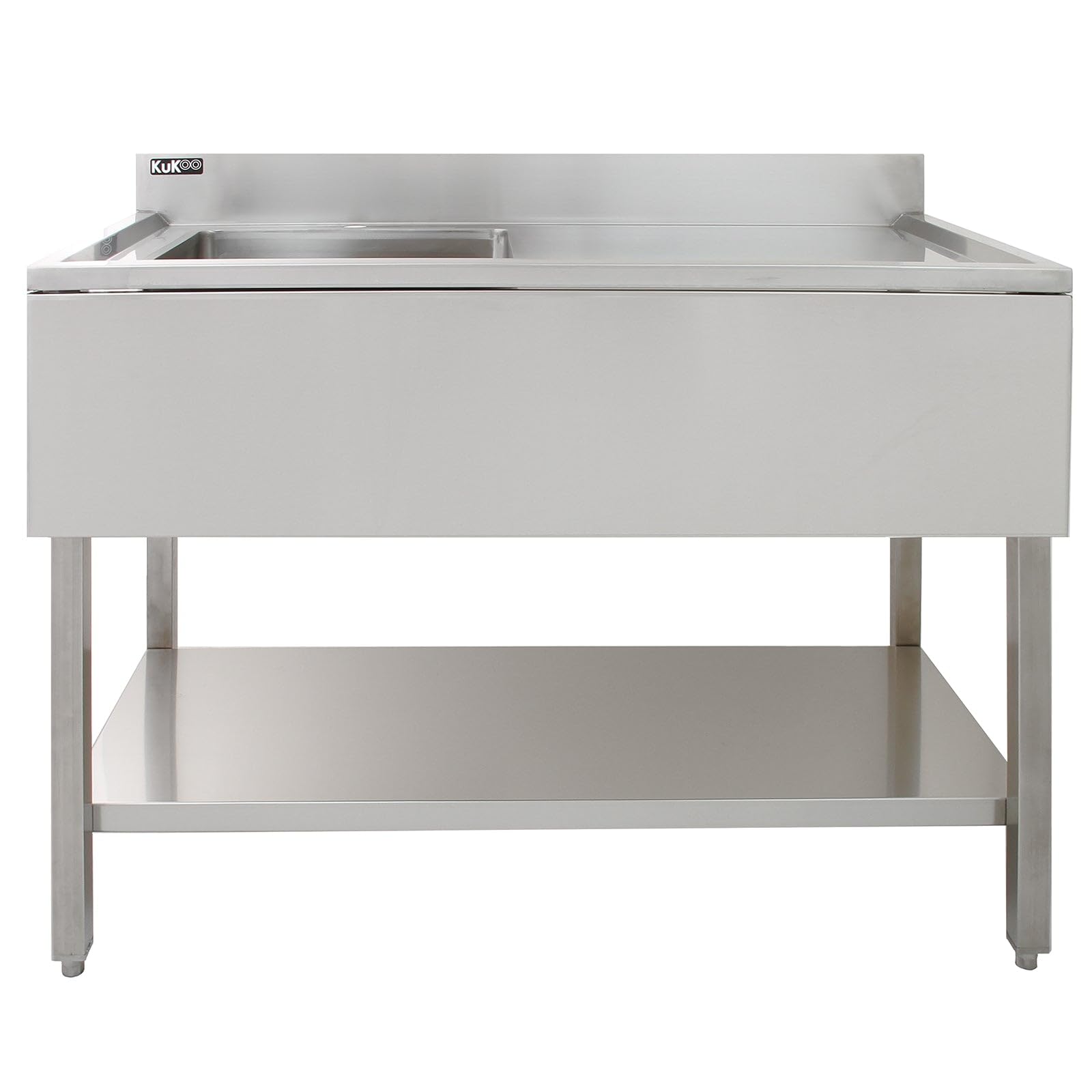 KuKoo Fregadero de Cocina 1 Seno Acero Inox(90x120x60cm)Escurridor Derecha Lavabo Comercial Profesional Restauración Gastronomía con Pies Ajustables,Protector contra Salpicaduras+Tapón Colador GRATIS