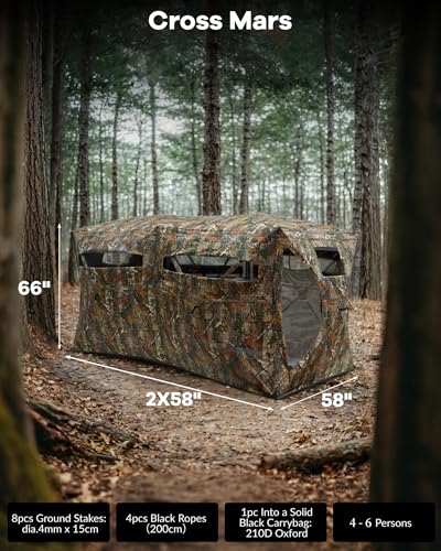 Hunting Blind, Pop Up Ground Blinds with 270° See Through Windows and Silent Magnetic Door, Lightweight for Outdoor Hunting