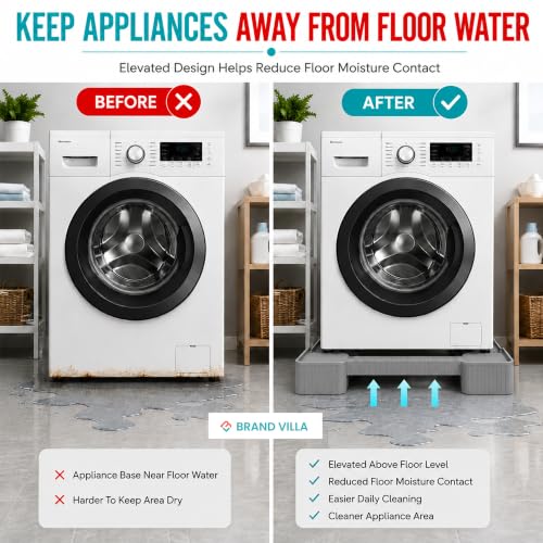 Image of BRAND VILLA Heavy Duty Washing Machine Stand for Top Load Washer & Single Door Refrigerator | Anti-Skid Plastic Base Stand | Easy to Assemble Durable Universal Appliance Stand (Grey)