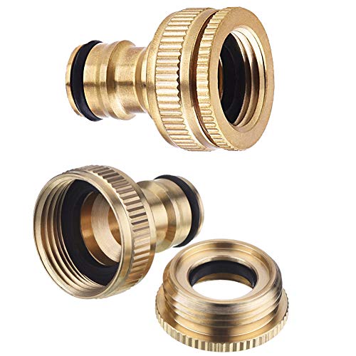 SAIYU Connecteur de Robinet de Tuyau d'arrosage en Laiton 2 pièces Connecteur de Robinet d'arrosage 1/2"et 3/4" 2 en 1 Connecteurs de Robinet filetés Femelles Cover