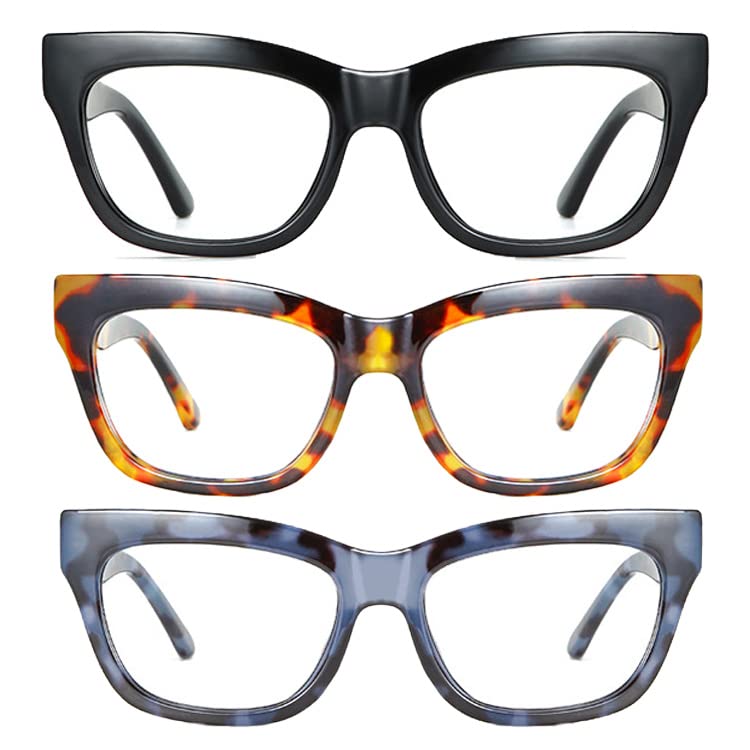 Image of 3Pack Bling Square Cateye Reading Glasses For Women Men Spring Hinges Blue Light Blocking Computer Readers (black /leopard /blue, 1.75, multiplier x)