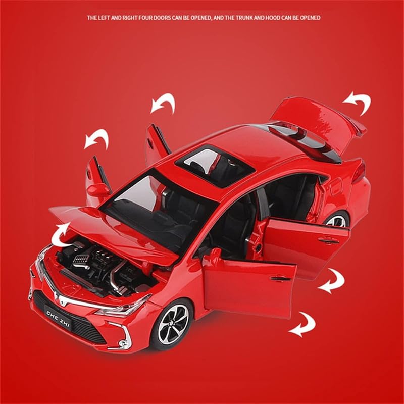 Image of Kids Model 1:32 Corolla Die Cast Metal Car Pull Back Action Opening Doors with Realistic Engine Sound Lights Toy Car Gift for Boys - Multi
