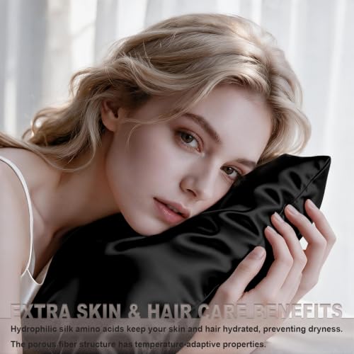 Image of LYSHIN Black Silk Pillowcases 2 Pack King Size with Zipper