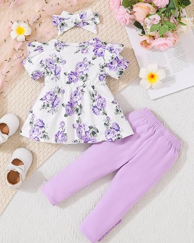 Image of Doresbebe Baby Girl Clothes Toddler Girl Outfits Infant Girl Summer Clothes for Girl Ruffle Shirt Pants+Cute Headband 3PCS