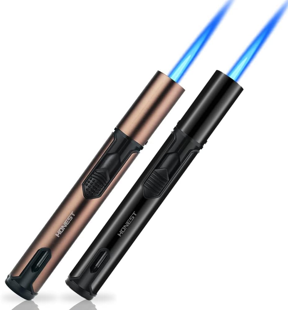 Windproof Lighter 1 Jet Blue Flame Butane Torch Jet Cigar Lighter Refillable Metal Cigarette Lighters with Punch Cutter (Black+Brown)