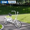 FOELANNE Bike for Adult, Adult Tricycle 24 Inch 6 Speed White With Detachable Basket and Backrest 210 lb Load Capacity #1