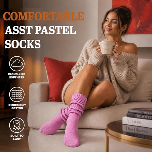 Image of Yacht & Smith 6 Pairs Women's Scrunched Slouch Socks, Cotton Boot Socks Bulk Pack for Everyday Comfort & Style, Size 9-11