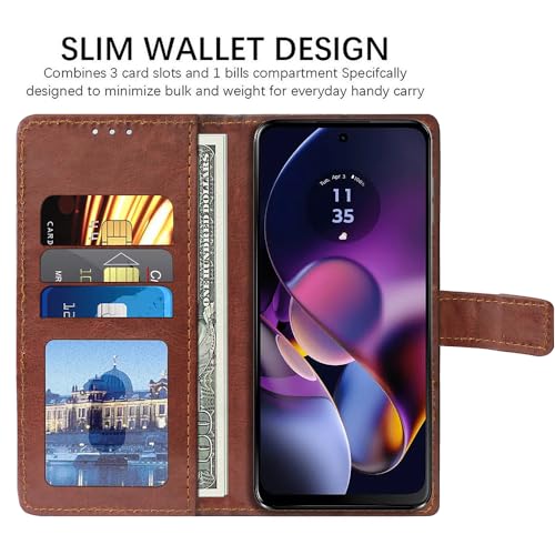 Image of Amazon Brand - Solimo Flip Leather Mobile Cover (Soft & Flexible Back case) for Motorola Moto G54 5G / G54 Power 5G / G64 5G (Brown)