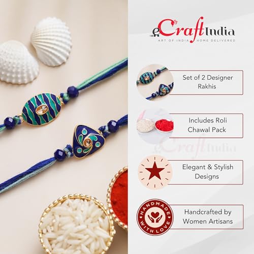 Image of eCraftIndia Set of 2 Beautiful Kundan Pearls Beads Designer Rakhis with Roli Chawal Pack