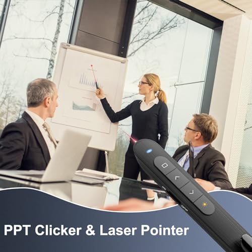 Puntero inalámbrico para presentador, rango de control de 300 pies, controlador PowerPoint RF de 2.4 GHz para Windows, Mac OS, Linux con hipervínculo y control de volumen