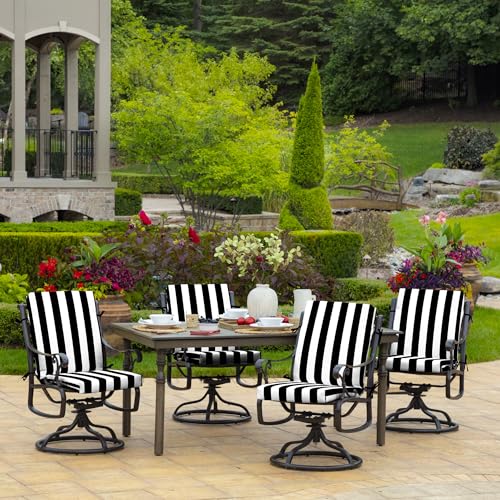 Image of Arden Patio Dining Outdoor Chair Cushions, 20x44, Rain-Proof Seat Pad, Fade-Resistant Outdoor Cushion Black Cabana Stripe