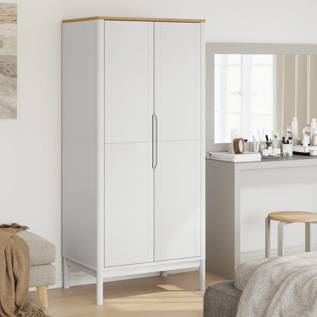 Homgoday Armario Floro blanco 77 x 53 x 171 cm de madera maciza de pino, mueble de almacenamiento con estantes que ahorra espacio para salón, oficina, aparador, armario de almacenamiento