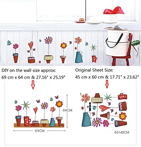 Bibitime Potted Plant Sunflower Red Heart Wall Decal Ladybug Butterfly Vinyl Sticker For Living Room Window Nursery Bedroom Kids Room Decor Home Art Mural #TOP2