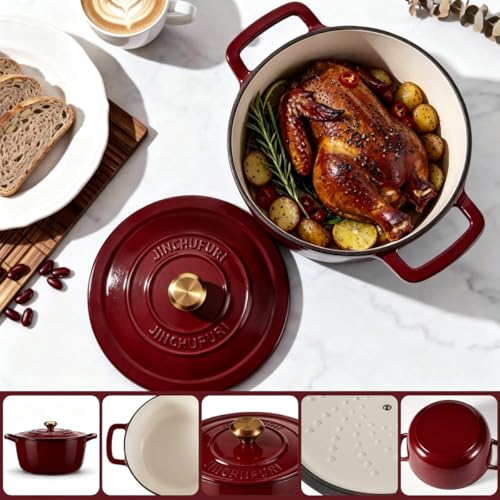 Enameled Cast Iron Dutch Oven 5 Qt with Lid, Red - Image 4