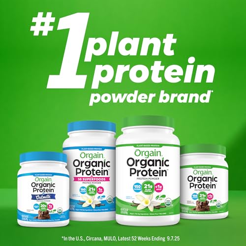 Image of Orgain Organic Vegan Protein Powder, Vanilla Bean - 21g Plant Based Protein, 4g Prebiotic Fiber, No Lactose Ingredients, No Added Sugar, Non-GMO, for Shakes & Smoothies, 1.02 lb (Packaging May Vary)